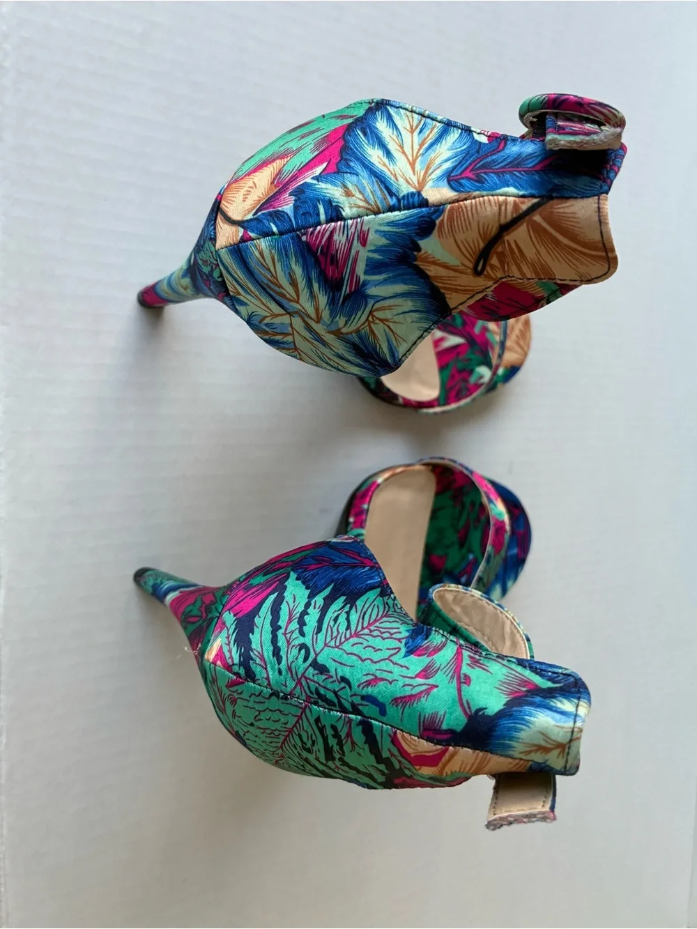 Multicolor Floral Ankle-Strap Heels